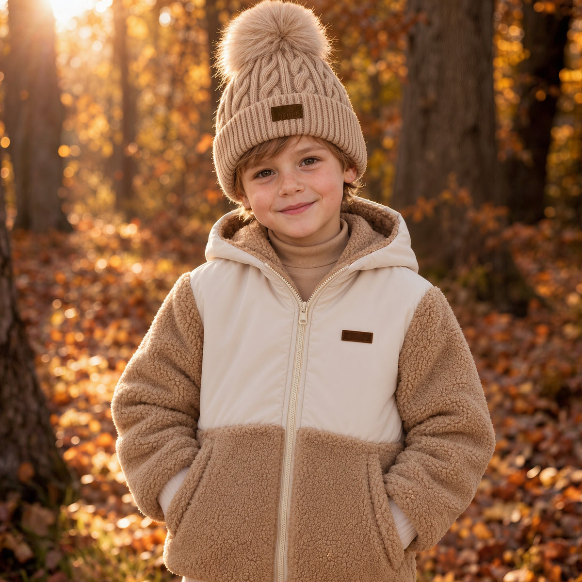 Jacket Theodore gedragen door een kind, met Hat Quinten Tricot (Natini)
