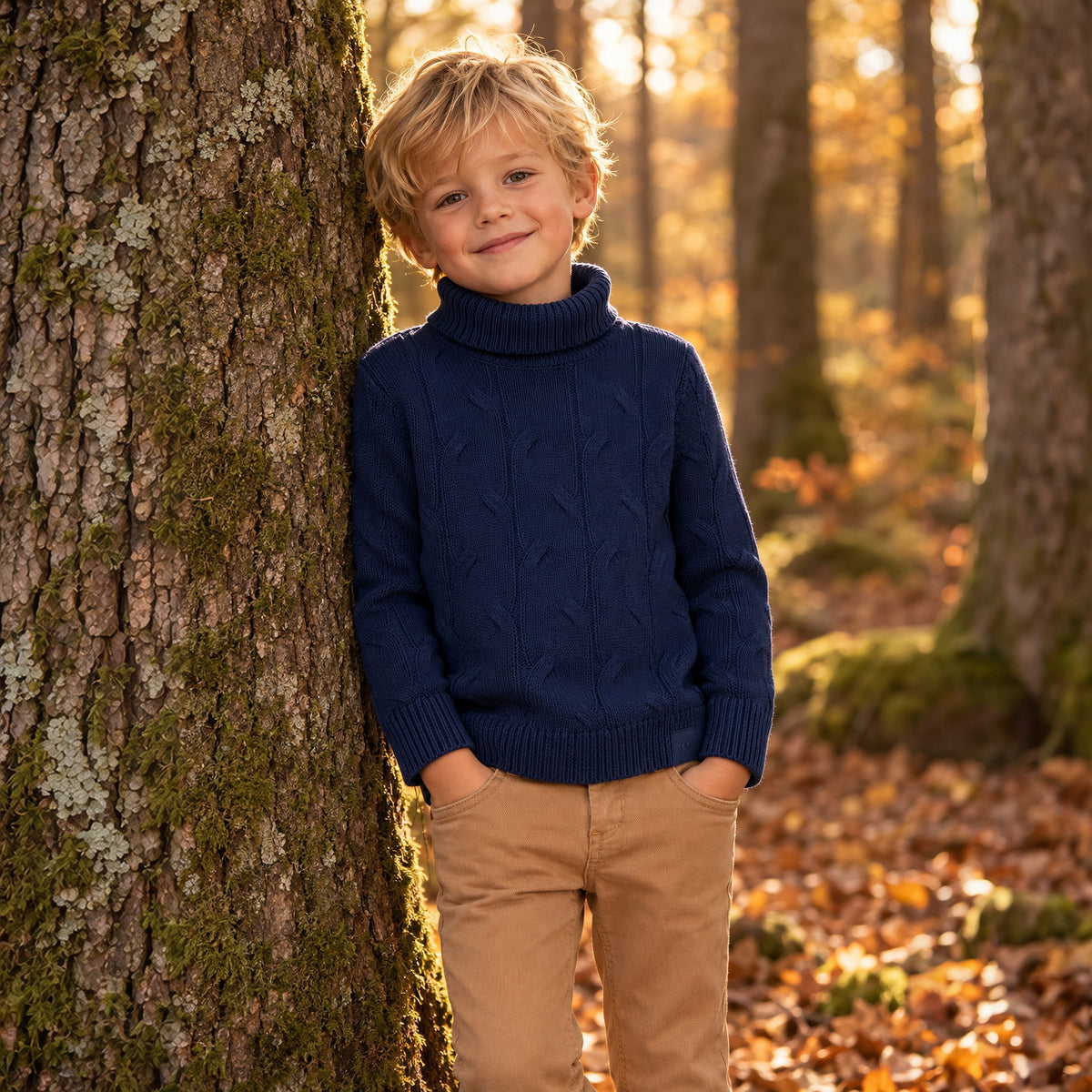 AI-foto: Turtleneck Tricot Dark Blue gedragen door een kind (Natini)